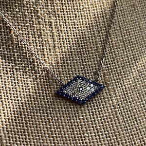 Vintage 925 CN pave clear glass rhinestone/blue stone pendant necklace